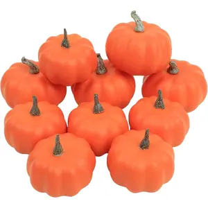 10Pcs Fake Pumpkins Fall Thanksgiving Decorations,Orange Plastic Pumpkins Home Decor, Artificial Mini Pumpkin for Decorating Autumn Harvest Outdoor Indoor Fall Decor Centerpiece Table Decorations