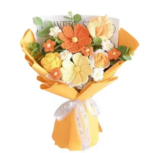 1 bunch of hand-woven crochet flower bouquet decorations, cute artificial flowers, ideal gifts for graduation and Teachers' Day. Suitable as decorative gifts for bedrooms, anniversaries, Valentine's Day, birthdays, Mother's Day and parties.