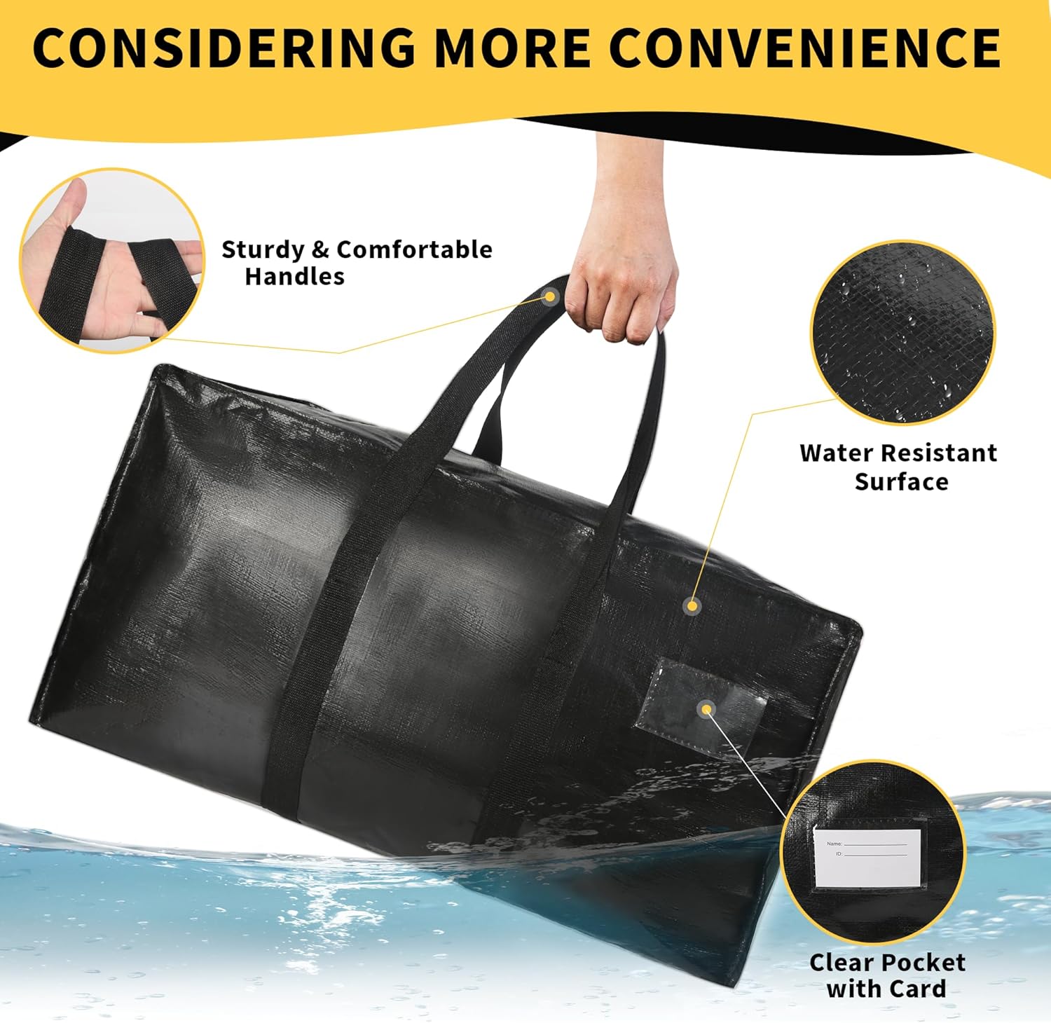 Extra-Large Heavy-Duty Moving Bag – Waterproof Storage Tote with Handles and Zipper | Collapsible | Ideal for College Dorms, General Storage, Grocery Shopping, Insulated Hot/Cold Food Transport (Pizza Delivery, Catering), Reusable & Durable Foldable