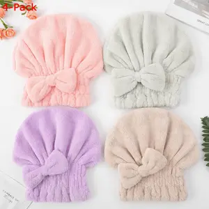 Women's Bow Decor Hair Drying Cap Set - 2-Piece/4-Piece Soft Ultra-Absorbent Reusable Hair Towel Wraps, Camping & Shower Bathroom Essential