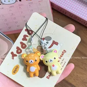 Kawaii Rilakkuma Easy Bear Phone Rope Chain Keyrings Lazybear Doll Keychains Bag Key Pendants Gift