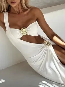 Women's Asymmetrical Bikini Set, Three-Piece Swimsuit with T-Back Bottoms, Strapless Crop Top, Casual Beachwear for Summer