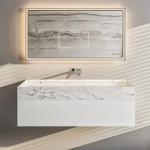 Eviva Fritti 48" White Wall Mount Single Sink Bath Vanity with Marble Top
