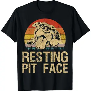 Casual Cotton shortsleeve tees  Vintage Pitbull Resting Pit Face - Funny Pitbull Lovers T-Shirt