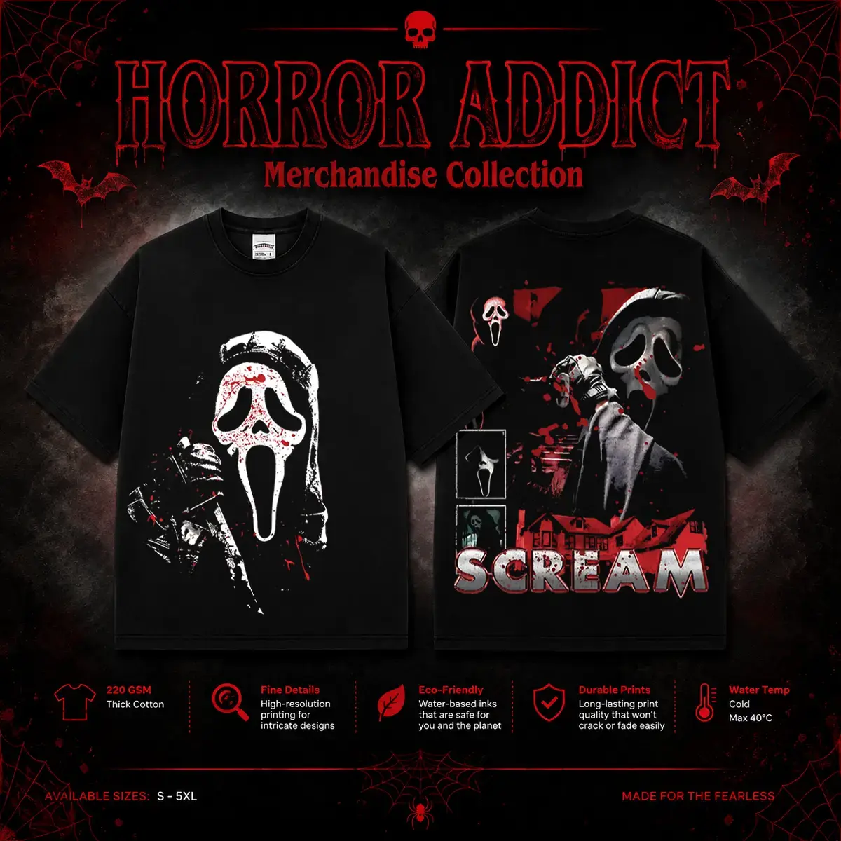 Ghostface Blood Mask Gildan Unisex T-Shirt, Sweatshirt & Hoodie, Premium Cotton Horror Movie Shirt, Ghostface Costume, Halloween Costume, Blood Mask Outfit, Halloween Horror Movie Shirt, Horror Fan Gift