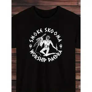 Men'S Skyrim Dragonborn Graphic Tee - Official Elder Scrolls Gaming Shirt Featuring Daedra Worship Design, Black Regular Fit Breathable Top for Skyrim Enthusiasts, Cosplay Outfit & Daily Gamer Wear, Fan Merchandise, Striking Print