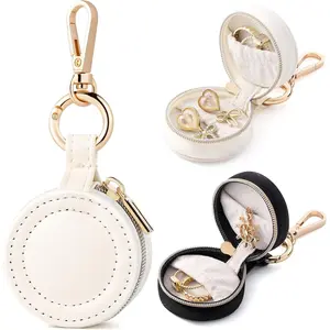 2 Pcs Portable Jewelry Ring Holder Box with Keychain, Small Jewelry Storage Box Case Travel Ring Earring Stud Necklace Storage Case (White+Black)
