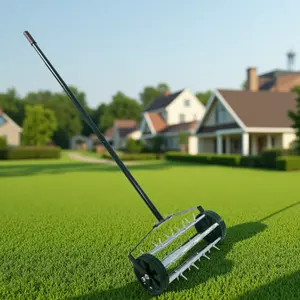 Heavy Duty Rolling Lawn Aerator,Rolling Lawn Aerator, Rotary Push Tine Spike Soil Lawn Aerator Gardening Tool with 3-Piece Long Steel Handle for Garden Yard Grass Maintenance,Garden Yard Rotary Push