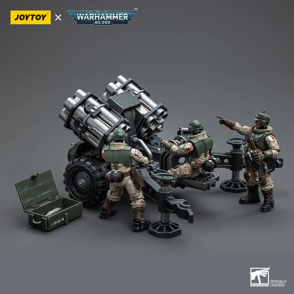 JOYTOY Warhammer 40,000 1/18 Articulated Action Figure - Astra Militarum Ordnance Team with Malleus Rocket Launcher, Detailed Huscarl Figure, Model JT8841, Articulated Figures