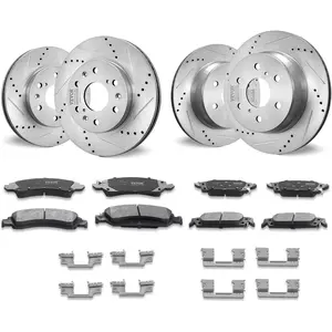 Spring new arrivals Front Rear Brake Kit for 2014-2018 Chevy Silverado GMC Sierra 1500, 2015-2020 Suburban Tahoe Yukon XL Escalade ESV, Drilled & Slotted Brake Rotors Ceramic Brake Pads Replacement Kit