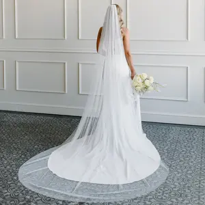 1 Tier Cathedral Length Cut Edge Handmade Wedding Veil with Comb for Elegant Bridal Looks