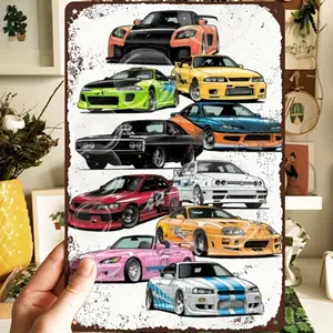 Fast and Furious Metal Wall Decor - 20.32x30.48cm Frameless Iron Sign with Classic Movie Characters, Rounded Corners, Pre-Drilled Holes - Vintage Car Decor, Home Decoration for Home, Bar, Metal Wall Art