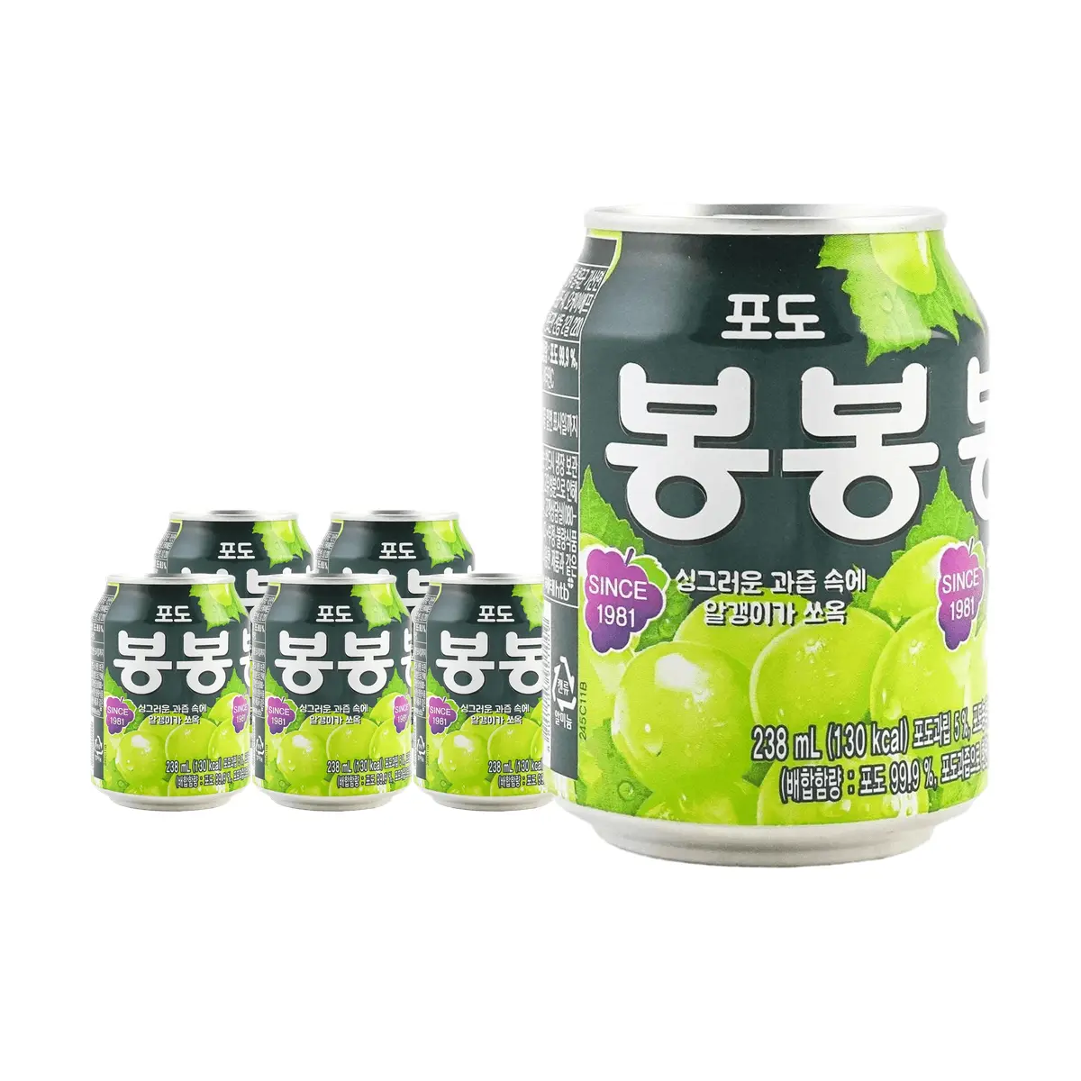 HAITAI Korean Grape Juice Drink with Real Fruit Pulp - 6 Pack (238ml x 6) - Refreshing Beverage