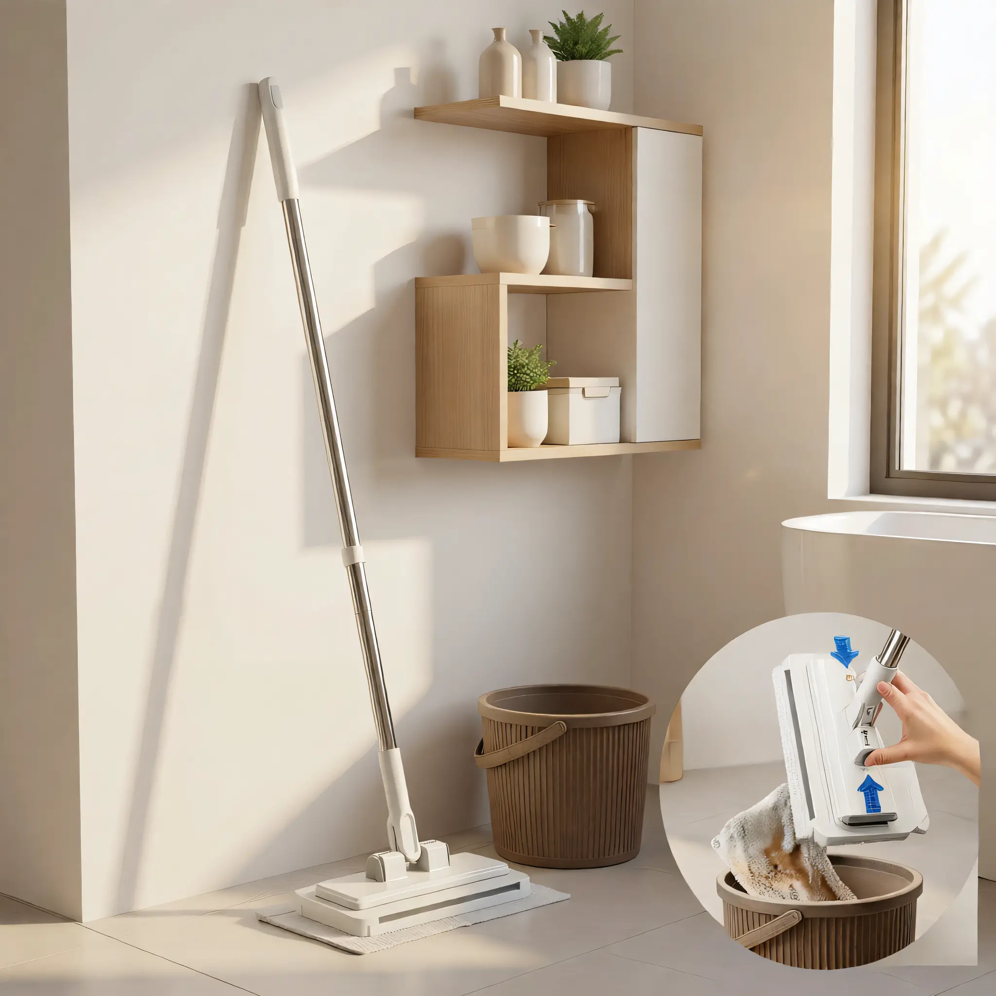 Retractable Disposable Dust Mop - Handheld Mop with Hands-Free Automatic Clamp, Dry-Wet Dual Use, Replaceable Non-Woven Pads, No Hand Wash, Cleaning Supplies for Hardwood Floors, Tile Floors