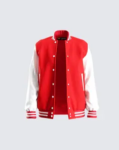 Women's Yai Red Varsity Logo Patch Jacket, Casual Tops-Coats with Pockets and Snap Closure