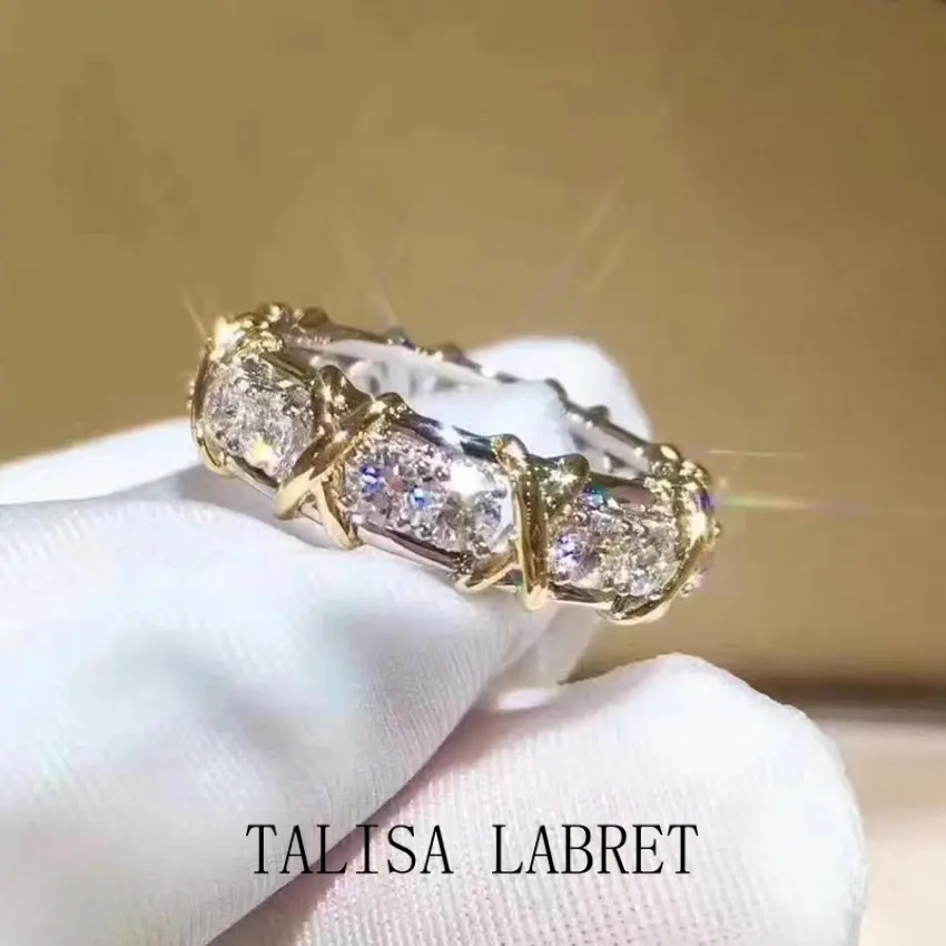 Cross 10K Gold 4mm Lab Diamond Ring 925 sterling silver Engagement Wedding band Rings for Women men Party Dropshipping JewelryTALISA