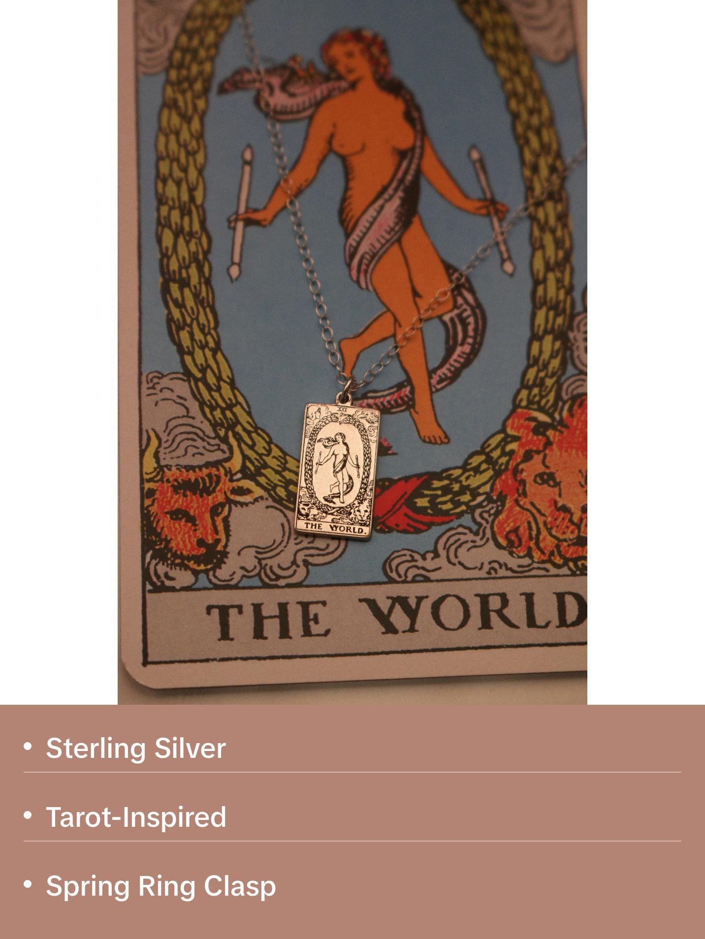 The World Tarot Card Necklace - Sterling Silver
