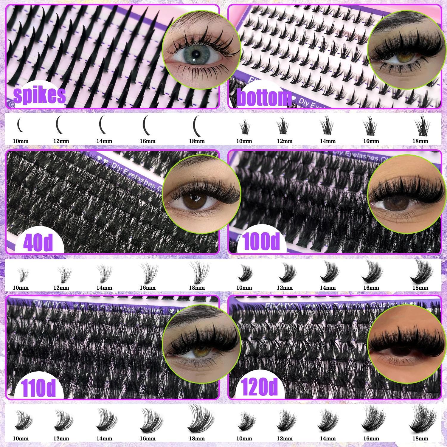 Lash Clusters Kit，800Pcs Lash Clusters, Includes Spiky and Bottom Lashes, 40D+60D+80D+100DMixed Style Volume Eyelash Clusters single box/with Glue, Tweezers and Brush, 3D Individual Wispy Eyelash, Fluffy Manga Eyelashes, Dense Thickened Lash for DIY
