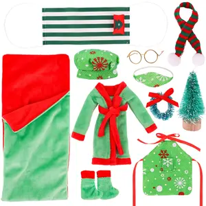 Christmas Elf Accessories Set, 7-10 Pieces, Includes Sleep Bag and Wreath, Fits Elf Doll House, Christmas Elf Clothing & Accessories, Kids Gift, Decor