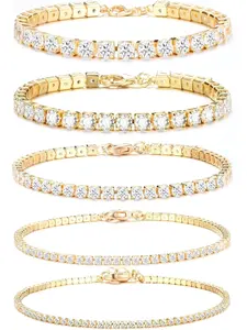 3-5 Pieces Tennis Bracelet Women's Gold Silver Diamond Bracelet Women's Bracelet Cubic Zirconia Glitter Bracelet Women's Bracelet Women's Rhinestone for Women Girls Mother Wife Gift Stackable Bracelets