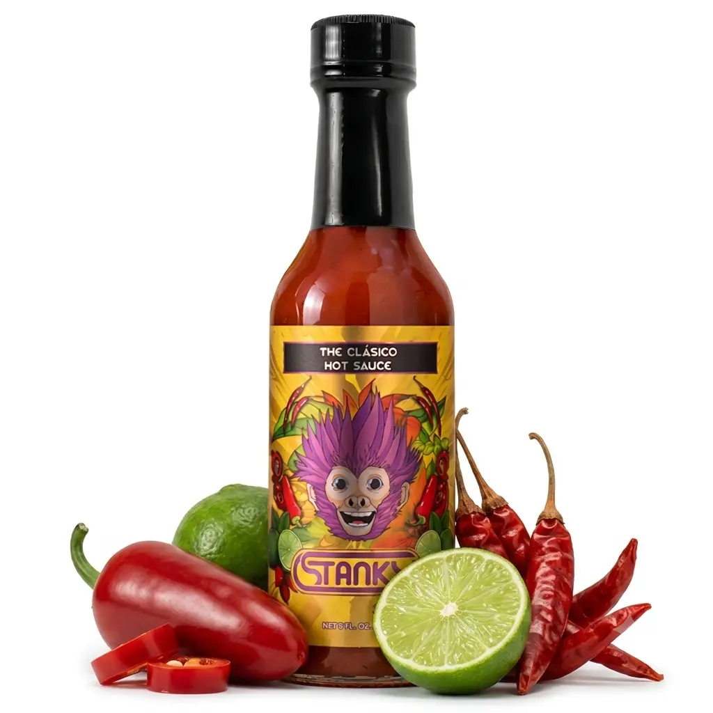 STANKY The Clásico Hot Sauce - Bold Balanced Everyday Heat with Chile de Árbol Red Jalapeños & Key Lime Juice - Perfect for Eggs Tacos Grilled Meats & Pizza - Chili
