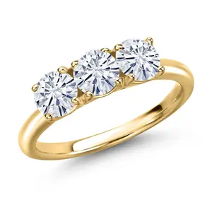 Gem Stone King 18K Yellow Gold Plated Silver White Moissanite Engagement Ring For Women | 1.50 Cttw | Round 5MM | Gemstone Birthstone