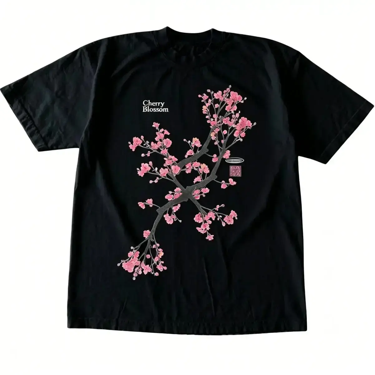 High-Quality 100% Cotton T-Shirt with Cherry Blossom Botanical Print| Unisex Vintage-Style Thick Cherry Blossom T-Shirt| Classic, Minimalist Oriental Tree Branch Print Crew-Neck Short-Sleeve Top, Soft