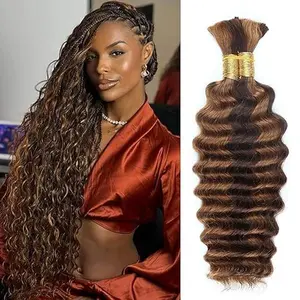 【TIMIA】100g Human Hair Weaving Sizes 14-22 Inches, 4/30 Gradient Highlights Deep Wave Big Bundles, No Weave Hair Rolls, Human Hair Extensions Suitable For Bohemian Smooth Knotless Braids.