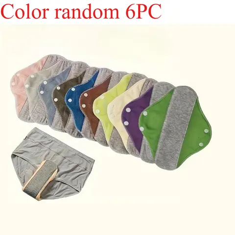 6pcs Graphene Acetate Cotton Absorbent Reusable Leak-Proof Sanitary Pads with Replacement Pads & Washable Cover, Camping-Hiking Outdoor Menstrual Personal Care LX850016, Absorbent Reusable Pads