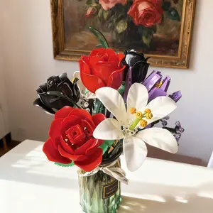 Handmade Rose Lily Flower Bouquet Eternal Flowers DIY Floral Model Valentine's Day Gift Elegant Decoration