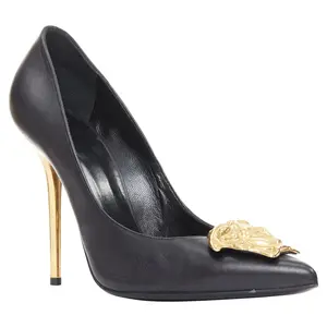 Pre-owned Versace Women's Versace Medusa black g emblem metal heel pump Lady Gaga by Rebag