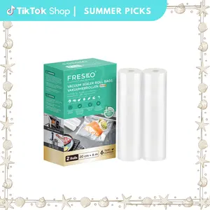 FRESKO Vacuum Sealer Bags (2 Rolls, 8" x 20'), BPA-Free Heavy-Duty Vacuum Sealed Packs for Meal Prep, Sous Vide Kitchen Food Storage