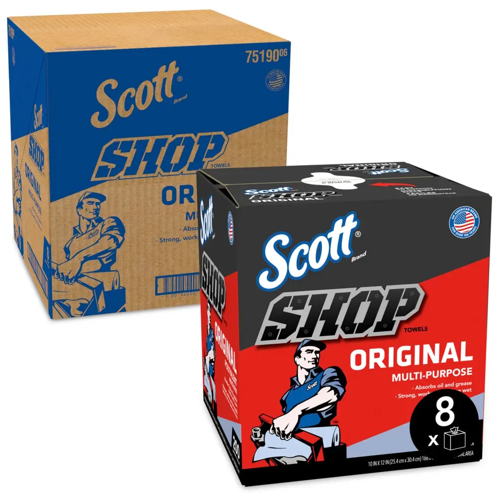 #75190 Scott Blue Shop Towels Original – 200 Towels per Box, 8 Box Case