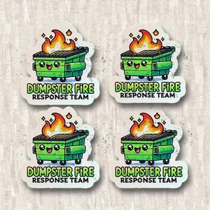 4PCS/SET "Cute On-Fire Dumpster + DUMPSTER FIRE RESPONSE TEAM" Car Fun Cute-Cool Sticker For Body/Window Cross-border Hot Cute-Cool Goodie Adds Cute Contrast Texture Top For Car Fun Cute-Cool Style Fans