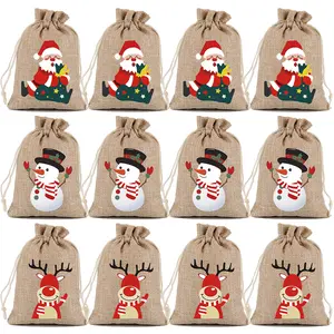 Christmas Burlap Drawstring Gift Bag, Halloween Candy Packaging Pouch, Holiday Treats Storage, Festive Party Supplies