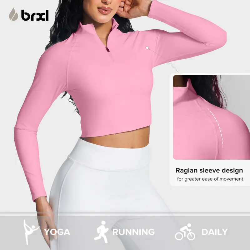 BRXL【Discount for live】Womens Half Zip Cropped Jacket BBL Workout Jacket Lightweight Athletic Pullover Sculpting Fit Ribbed Trim Running Yoga Gym Wear Moisture Wicking Stretch Fabric for Training-brxl-2
