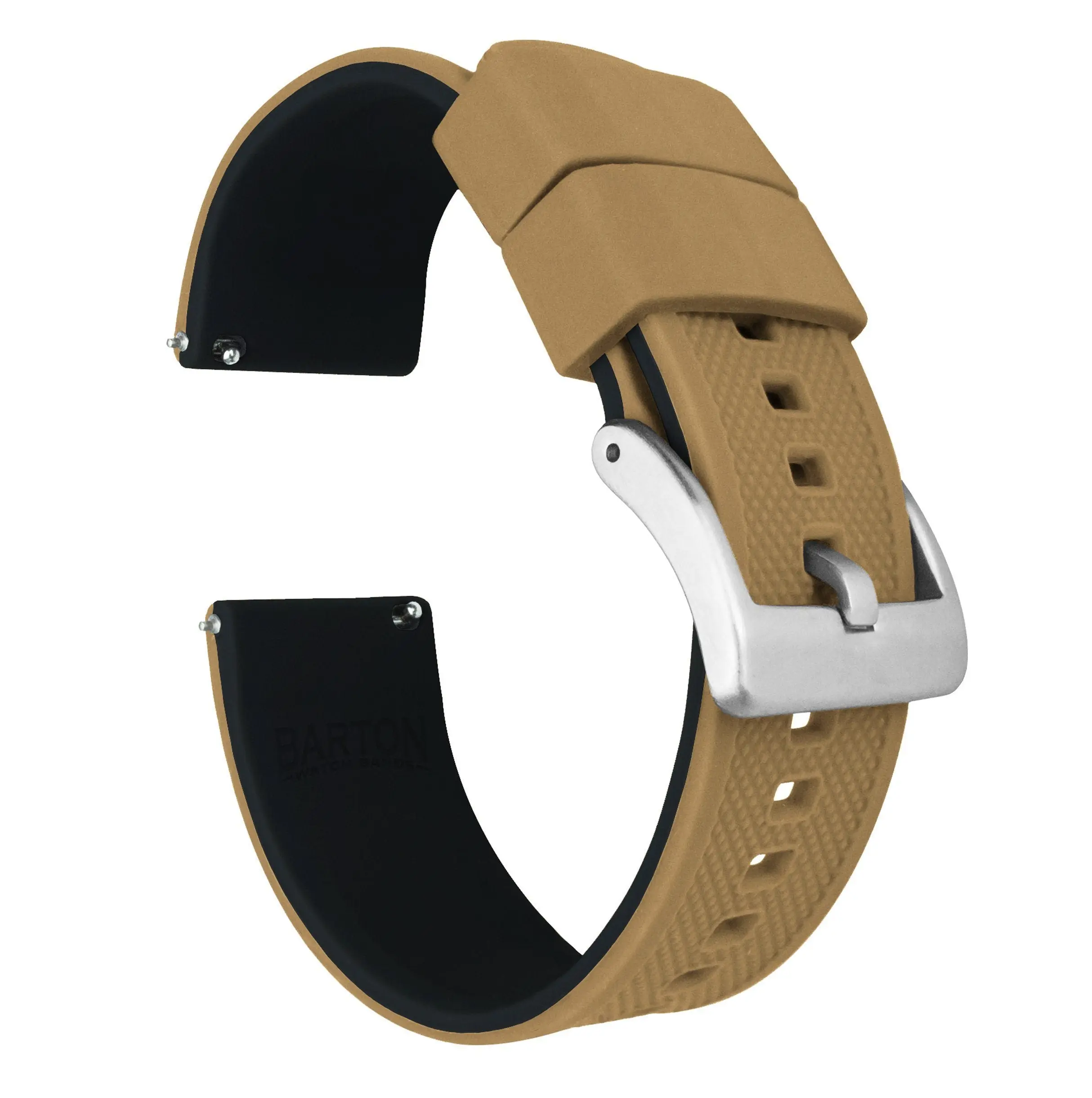 Khaki Tan Top Black Bottom Elite Silicone Watch Band - Squale 1521 / 50 Atmos (22mm)