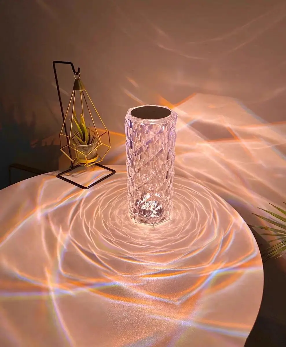 RGB Rose Diamond Crystal Touch Table Lamp - 16 Color Changing Rechargeable Dimmable Cordless Portable Night Light, Ambient Mood Lighting for Bedroom, Restaurants, Gift Ideas for Family, Boys, Dating