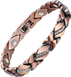 Women's Pure Copper Bracelet, Super Magnetic Bracelet with 3500 Gauss Magnet, Crystal Valentine Jewelry Gift, Size Tool
