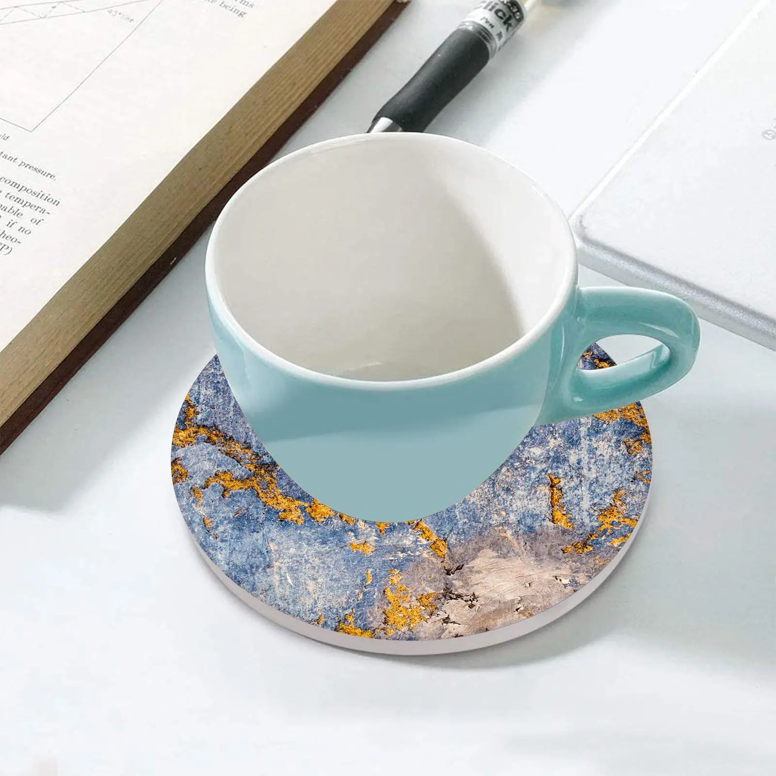Marble Pattern Ceramic Coaster, 4 Counts Creative Heat Resistant Coffee Cup Mat, Decorative Coaster for Home Kitchen Dining Room
