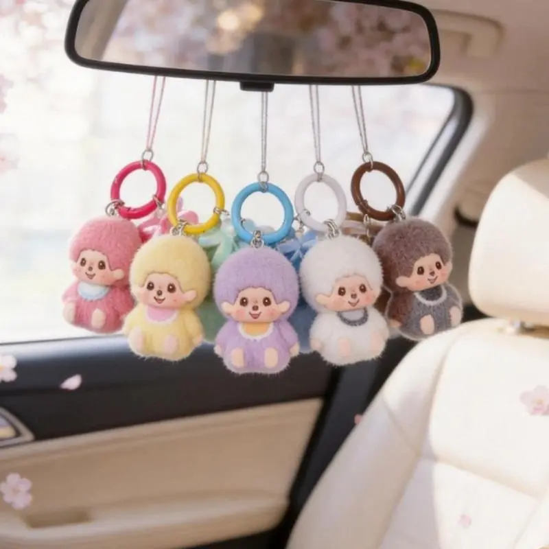 Flocking Monchhichi Keychains Anime Toys Monchichi Bag Charm Keyring Pendant Cartoon Keychians for Wedding Guests Keychain 몬치치