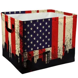 American Flag Vintage Cityscape Storage Baskets Storage Boxes Home Decor Storage Clothes Organization And Storage Home Decor Storage Holiday Gifts，Laundry Hamper，Laundry Baskets