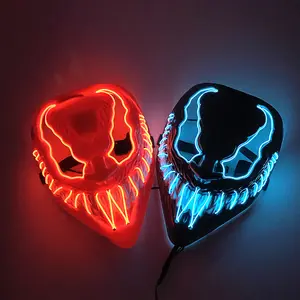 LED Glow Venom Mask, Wireless Neon Terror Purge Mask, Light Up Cosplay Horror Full Face Mask, Halloween Party Decoration, Funny Dress Accessory, Glowing Fox Anime Mask for Carnival Rave Adjustable Waist White with Graduation Balloon Decor Set party hat