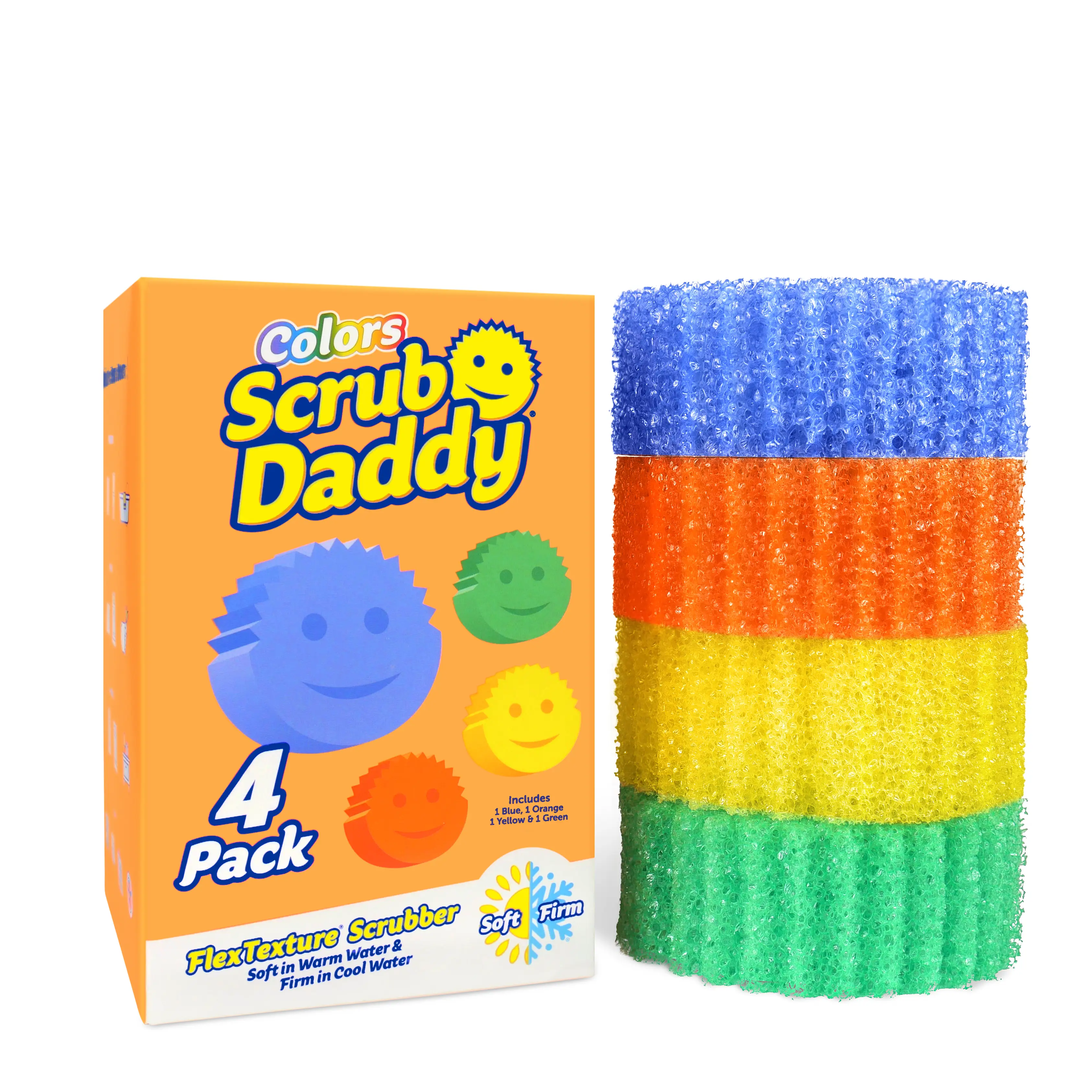 Scrub Daddy Colors (4ct Pack) - Multicolor Sponges - Home Care Supplies