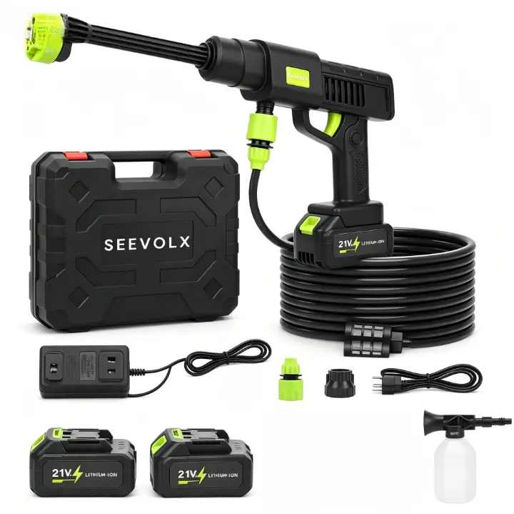 SEEVOLX 21V Cordless Portable Pressure Washer - Handheld High Pressure Cleaner with 6-in-1 Nozzle, Foam Cannon, Easy to Carry for Car, Home Cleaning