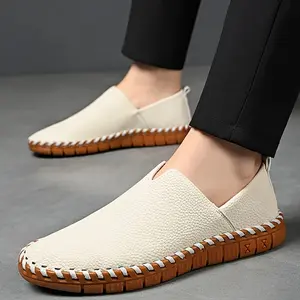 Men's Solid Colour Slip On Loafer Shoes, Comfy Non Slip Rubber Sole Durable Dress Shoes For Men's Outdoor Activities