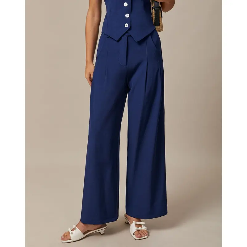 The Navy High Waisted Pockets Straight Pants