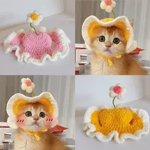 Easter flower seedling pet hat, elastic design, cute and delicate, a hat suitable for pets to wear, suitable for puppies and kittens, knitted, suitable as a prop decoration for party photography, cat accessory with warmth and cold protection functions.