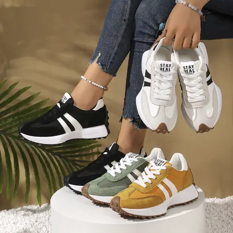 Rain Core Retro Sneakers Color-Block Suede & Mesh Trainer for Everyday Casual Wear Women Lightweight Chunky Sole Lace-Up Walking Shoes Comfortable Stylish