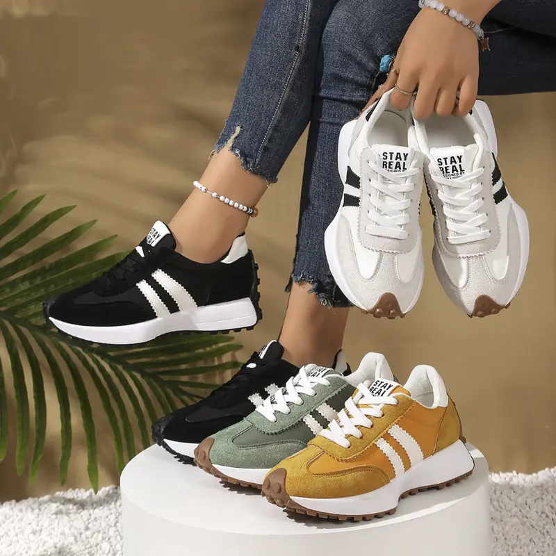 Rain Core Retro Sneakers Color-Block Suede & Mesh Trainer for Everyday Casual Wear Women Lightweight Chunky Sole Lace-Up Walking Shoes Comfortable Stylish